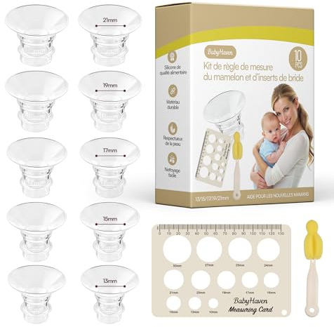 BABYHAVEN 10 inserti flangiati 13/15/17/19/21mm per flangia 24mm scudo della maggior parte delle pompe, senza BPA, compatibili con Babyhaven/Momcozy/KISSBO/Medela/Philips/Bellababy/Nuliie tiralatte