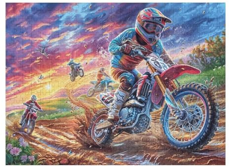 Piloto de Motocross Montaña Moto de Cross Aventura Salvaje Puzzle 500 Piezas para Adultos Divertido Estimulante Y Creativo Actividades En Familia Y Amigos 500 PCS（52×38cm）