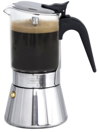 Nerthus FIH 1625 Espressokanna 120 ml, Italiensk Kaffebryggare i Glas med Rostfri Bas och Ergonomiskt Handtag
