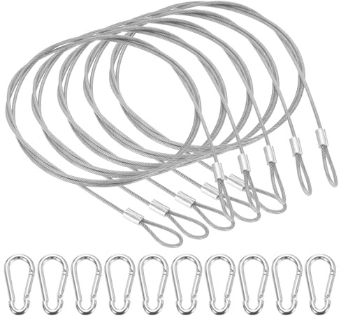 PATIKIL 40 Inch Safety Cable Lock, 5 Pcs 304 Stainless Steel Security Wire Ropes Double Loop Anti-Theft Safety with 10 Spring Buckles for Bicycles Luggage Stage Lighting, Clear