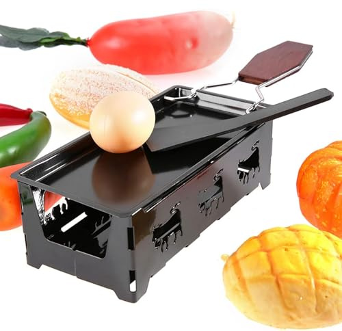 Raclettegrill non-stick ostsmältare med vikbart handtag, bakplåt och spatel för att smälta ost, kött, fisk, grönsaker – perfekt för fester och sammankomster
