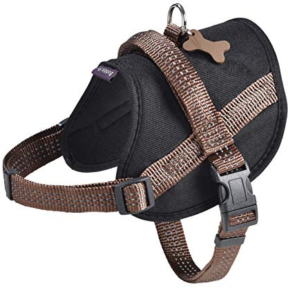 Bobby Easy Safe - Hundegeschirr mit Anhänger, Hundegeschirr für mittelgroße kleine große Hunde aus Nylon, sicher, bequem, reflektierend, braun, 48-66 x 2 cm