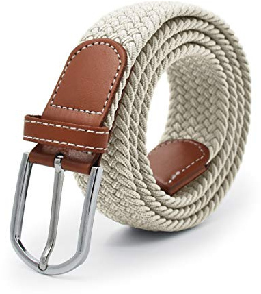 Cintura elastica intrecciata, unisex, in tessuto intrecciato, stile casual, con fibbia in metallo, Beige V2, Adjustable