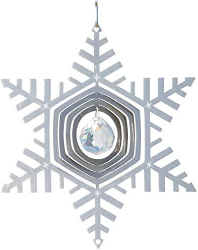 CIM Edelstahl-Dekoration - Windspiel Schneeflocke 200 - Winterdekoration für In- und Outdoor - Abmessung: 20cm x 17cm - inkl. Haken mit Wirbelkarabiner und Clip