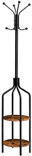 HOOBRO Garderobenständer, Garderobe mit 2 runden Ablagen, Kleiderständer mit 8 Haken, 183 cm Hoch, Industrie-Stil, Stahlgestell, multifunktional, für Kleidung, Schals, Hüte, Taschen EBF81YM01