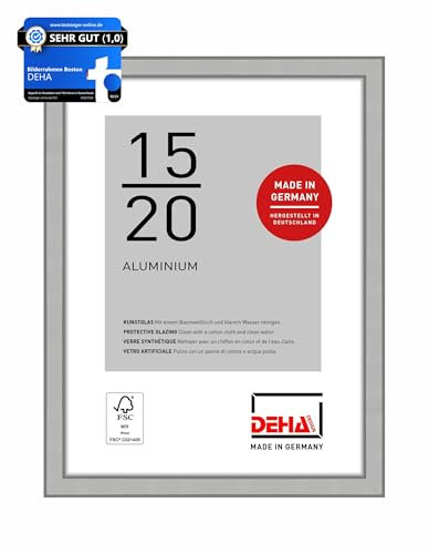 DEHA Design marco de fotos, 15 x 20 cm, Aluminio, Plata mate, Marco de fotospara colocaren formato vertical y apaisado, vidrio sintético irrompible, Boston