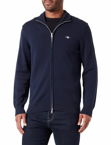 Gant Herren Casual Cotton Zip Cardigan BAUMWOLLSTRICKJACKE MIT REIßVERSCHLUSS, Evening Blue, L