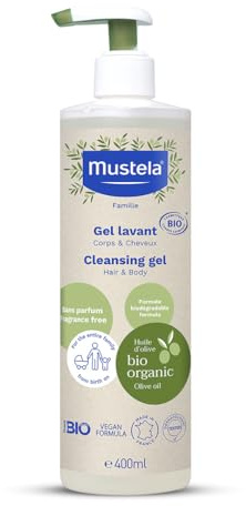 Gel nettoyant végétalien à l'huile d'olive, aloe vera et glycérine, corps et cheveux, bébé, toute la famille - Nettoie en douceur sans dessécher, 99% d'ingrédients d'origine naturelle (400ml)