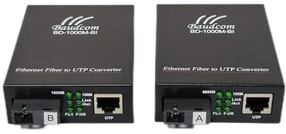 BAUDCOM Convertidor multimedia de fibra Gigabit Ethernet 10/100/1000M, transceptores SC individuales, modo único 20 KM, RJ45 a 1000Base-LX, BIDI 20 KM