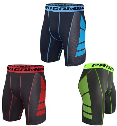 3 Piezas Mallas Running Hombre Cortas Pantalones Cortos Compresión Entrenamiento Secado Rápido Transpirable Fitness Workout