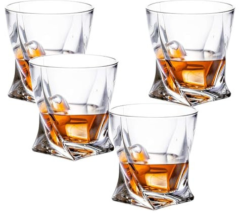 Hylruu Crystal Whiskey Glasses, 300ml Set of 4 Lead Free Hand Blown Crystal, Perfect for Scotch, Bourbon, Manhattans, Old Fashioned's, Cocktails