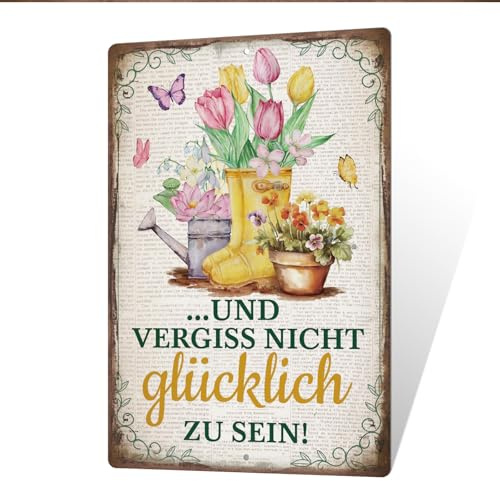 Putuo Decor Vintage Gartenschild, Vergiss nicht, glücklich zu sein – Metall-Wandkunst für Innen- und Außendekoration