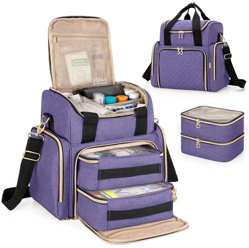 LUXJA Large Medicine Bag with 2 Removable Cases, Medicine Storage Bag with Multiple Storage Sections (Suitable for Travel or Home), Purple