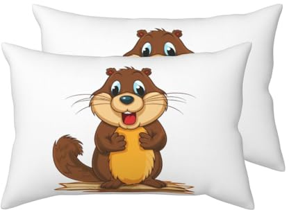 2 Pack Queen Size Pillow Cases with Envelop Closure, Soft Breathable Pillowcase for Hair and Skin, 20x30 Pillow Covers for Sleeping Gift Bed Pillow Case Cartoon Animated Beaver Pillowcases