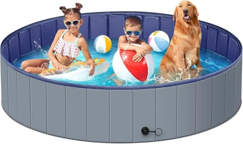 Dog Pool for Large Dogs, Kiddie Pool Hard Plastic, Dog Bathtub Portable, Foldable Pool for Dogs Slip-Resistant (Dark Gray, XL-64x12)