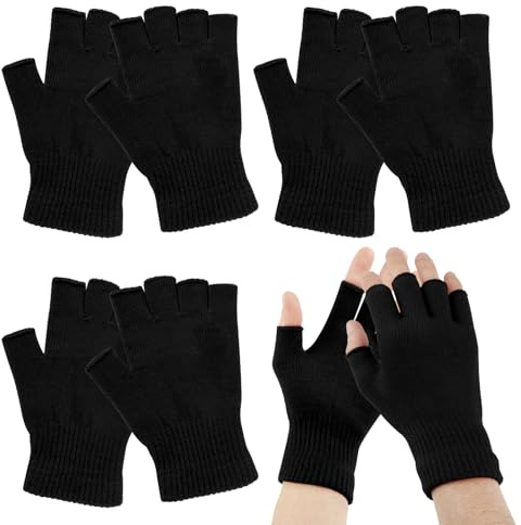 BEVTEE 4 Pairs Fingerless Gloves for Men Women，Half Finger Gloves, Black