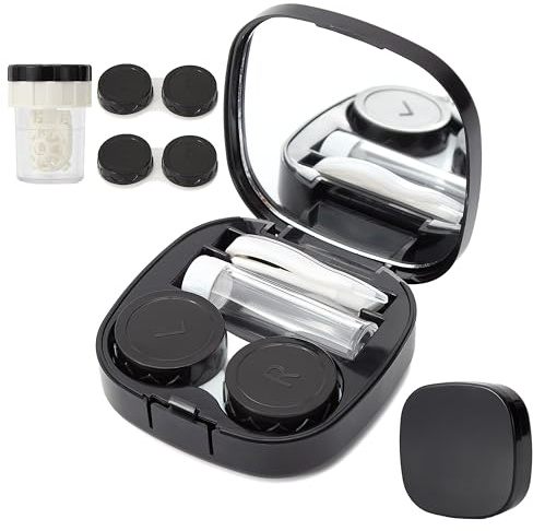 cauyuan Kit de viaje de lentes de contacto cuadradas con arandela limpiadora, caja de contacto portátil con pinzas de espejo, herramienta de extracción de botella de solución para oficina diaria al