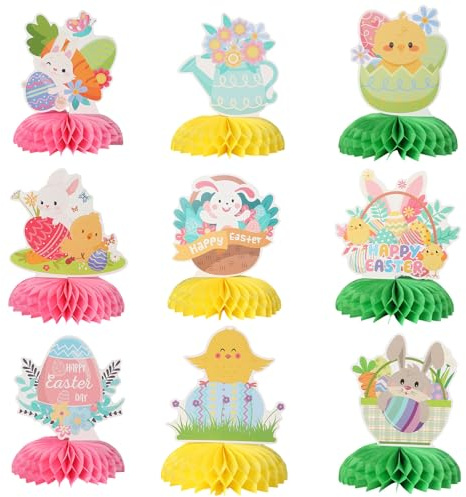9 Piezas Centros De Mesa De Panal De Pascua,Diseño De Panal De Abeja De Pascua,Decoración De Mesa Para Primavera,Cumpleaños,Conejos