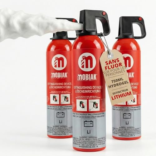 notlok Safety Work – 3 x Extintor sin flúor 750 ml eléctrico | Seguro para la Piel | para baterías de Litio, E hasta 1000V | Extintor para casa, Extintores Coche, Barco