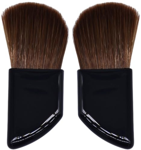 Lurrose Kit de 2 Mini Brochas de Maquillaje para Viaje Mango de Plástico y Cerdas de Nylon, Adecuado para Aplicación de Base y Crema en Exteriores