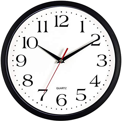 Bernhard Products Black Wall Clock Silent Non Ticking 12 Inch Quality Quartz Battery Operated Round Easy to Read Home/Office/Kitchen/Classroom/School Clocks