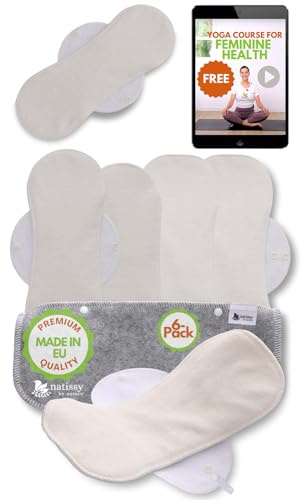 Compresas reutilizables en bambú orgánico para flujo abundante e incontinencia (L+XL, 6 uds.); lavables a alta T°, HECHAS EN LA UE; suaves, no irritantes y cómodas, compresas de tela para mujeres