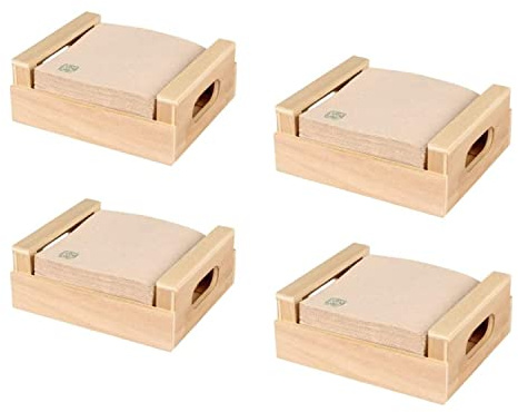 Hostelnovo - Set di 4 portatovaglioli con 400 pezzi di tovaglioli ecologici da cocktail 10 x 10 cm - Portatovaglioli in legno Made in Spagna - Tovaglioli colore naturale, carta riciclata al 100%