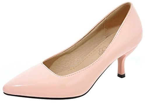 Lizoleor Escarpins Femme Talons Aiguilles Pointu A Enfiler Mariage De Mariée Fête Robe Elegantes Vernis Rose Taille 46 EU/48CN