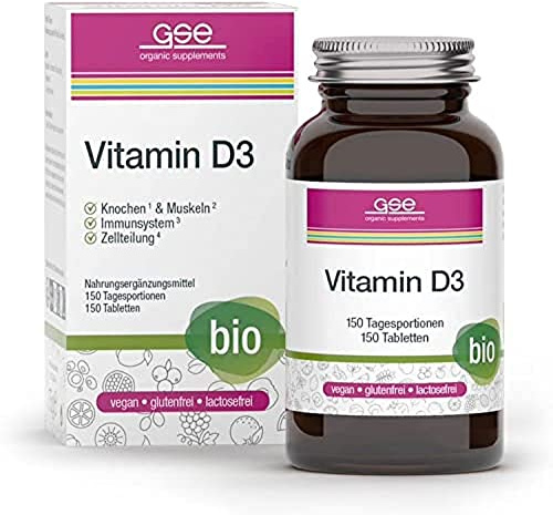GSE Vitamin D3 Compact Tabletten, hochdosiertes Vitamin D, Sonnenscheinvitamin, 100% vegan und ohne Zusatz, BIO-Qualität, 150 Stück