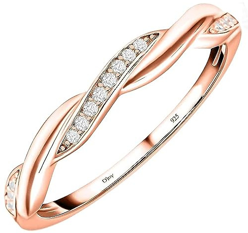 TJC Silver Rings for Women 925 Sterling Silver CZ Twisted Crossover Ring, Entwined Promise Wedding Band Engagement Ring with Simulated Diamond, Rose Gold Vermeil Ladies Jewellery Gift Size U