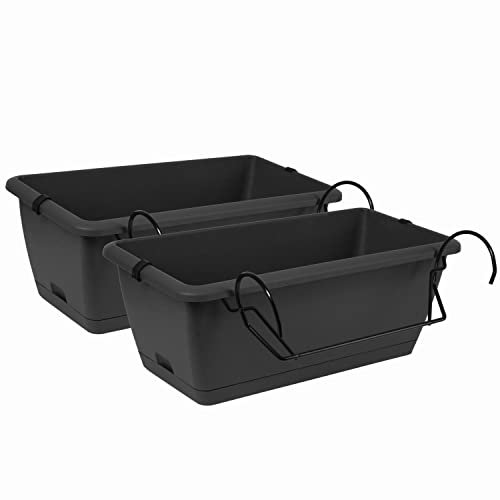 Tymar Jardineras para balcón, barandilla, 2 unidades, jardineras de balcón con soportes, incluye sistema de riego (2 paquetes), color antracita, 40 cm