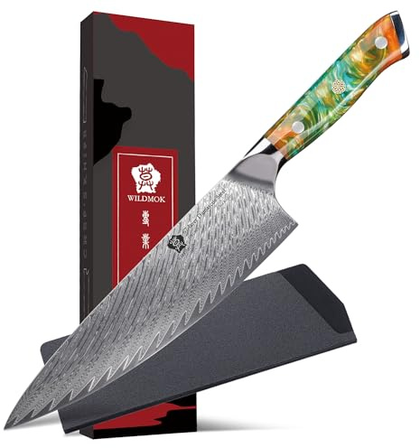 WILDMOK Coltello da chef, coltello da chef giapponese Damasco da 20 cm, coltelli da cucina giapponesi in acciaio VG10 con manico in resina nera, coltelli da cucina giapponesi damasco