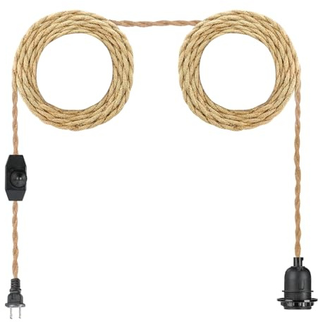 LOFOB Lámpara colgante enchufable, estilo vintage, cable de cuerda gris con interruptor de atenuación de cable de 16.4 pies para cocina, isla, granja, comedor, dormitorio, garaje, pasillo