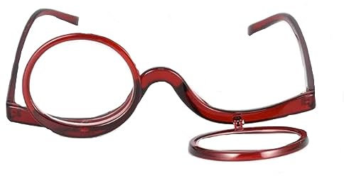 COKYIS Flip Down Lesebrille Für Make-up Und Lesen, Kosmetisches Lesehilfe Damen Schminkbrille Bordeaux Make-up Brille Tragbare Presbyopie Brille (Color : Red, Size : 3.0)