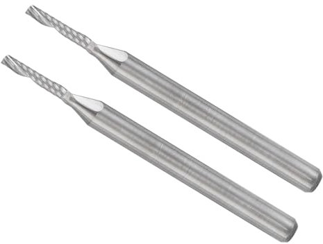 CoCud Spiral End Mills, 1/8 Shank 1.5mm x 8mm Solid Carbide 1-Flute CNC Router Bits Milling Cutters - (Applications: for Plywood Hardwood Plastic), 2-Pieces