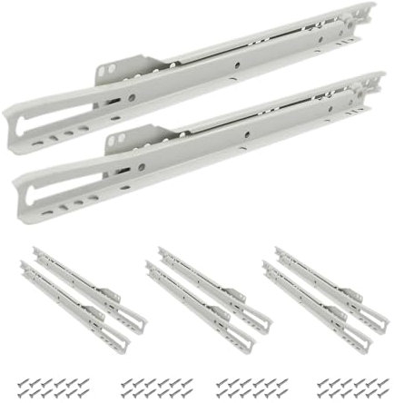 SAYOYO 4 Paar Schubladenführungen 450 mm, Teilauszug Ausziehbare Schubladenschienen, Rollenführungen mit 4 x 12 Schrauben, Tragfähigkeit 20kg, Weiß
