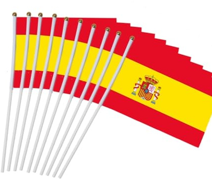 Super Mundo - 12 pcs Bandera de España con Palo a Mano, 45x30cm, banderas eurocopa 2024, Deportes, Eventos, Eurovisión (España)