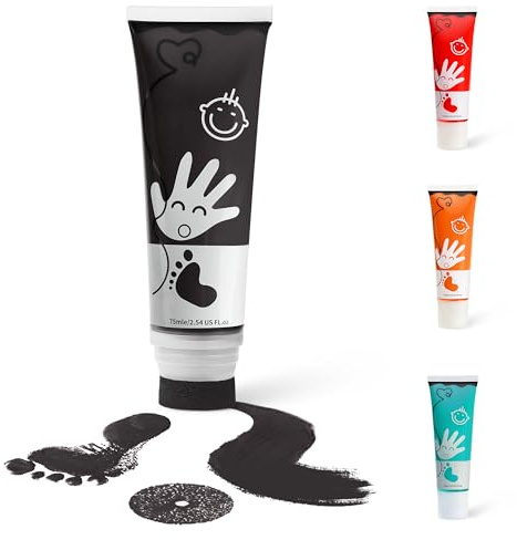 Sortnic Baby Hand and Footprint Paint with Sponge Head, 2.54 fl oz, Non-Toxic & Acid-Free, Washable Baby Safe Paint for Newborn Keepsakes, Dog Nose & Paw Prints, Ideal New Mom Gift - Black