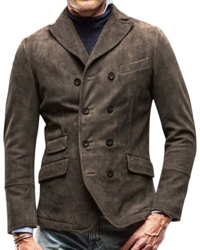 Oanviso Veste Retro pour Homme Vintage Blazer élégant Veste Décontracté Veste avec Poches Blazer Casual Regular Fit Manteau Blazer Double Rangée de Boutons Veste d'affaires A Brun XL