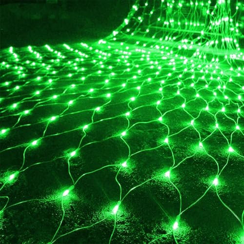 DINOWIN Garden Net Lights Battery Operated 1.5x1.5M 96LED Waterproof Net Mesh String Lights 8 Modes Fairy Lights for Indoor Outdoor Christmas Tree Bush Garden Backyard Décor (Green)
