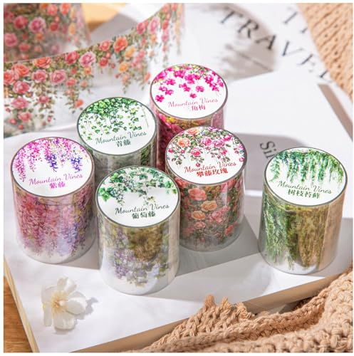 Arpaper Scrapbooking klistermärkesset, Washi Tape klistermärken, 6 rullar PET Bullet Journal tillbehör klistermärken, blommor estetiska klistermärken, dekorativa för journaltillbehör, fotoalbum,