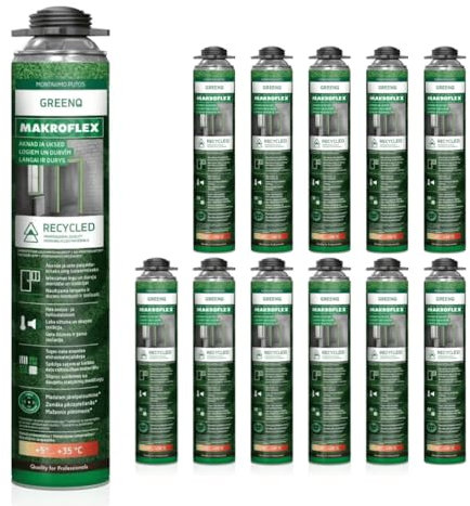 Green Q Pro Mousse de construction en polyuréthane pour pistolet Mousse d'isolation efficace et de remplissage de joints pour des applications précises 12 x 750 ml