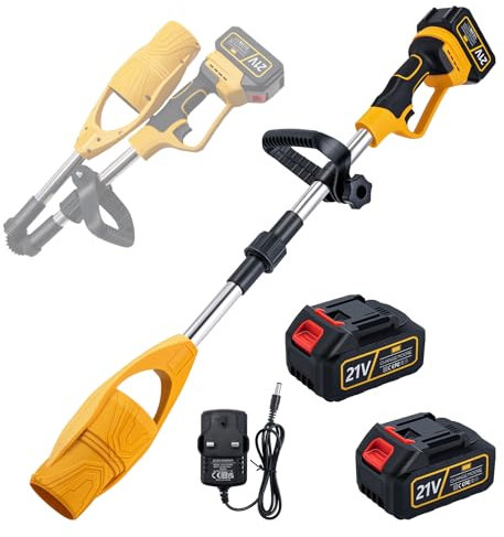 CHANGEMOORE 21V Leaf Blower Cordless with Battery and Charger, Foldable 550W 2 x 3Ah Batteries Brushless Motor Handheld Electric Leaf Blower for Lawn Care, Garden, Garage, Yellow