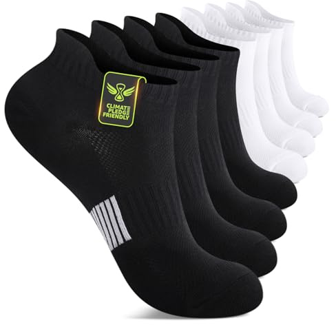 FALARY Calzini sportivi Calzini da ginnastica da donna uomo 43-46 corsa corti in cotone traspirante allenamento Mezze calze 8 paia Bianco Nero