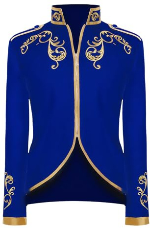 MVFEUIJ Costume de prince pour homme, Steampunk Manteau Gothic Blazer, Médiéval victorien, Vêtements rétro, Halloween Fashing Costume Veste (Bleu, L)