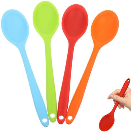 4 PCS Silicone Spoons for Cooking, Small Heat Resistant Silicone Spoons Nonstick Plastic Spoon Utensils Stirring Scooping Mixing, Food Grade Serving Soup Spoon