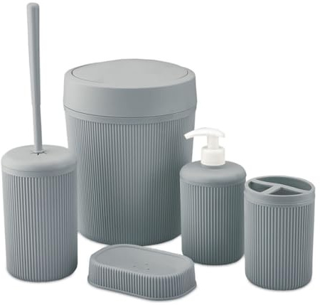 5-Piece Bathroom Set, Chic Bathroom Accessories Set with Waste Bin, Soap Dish, Toothbrush Holder, Soap Dispenser & Toilet Brush, Two Stylish Colors