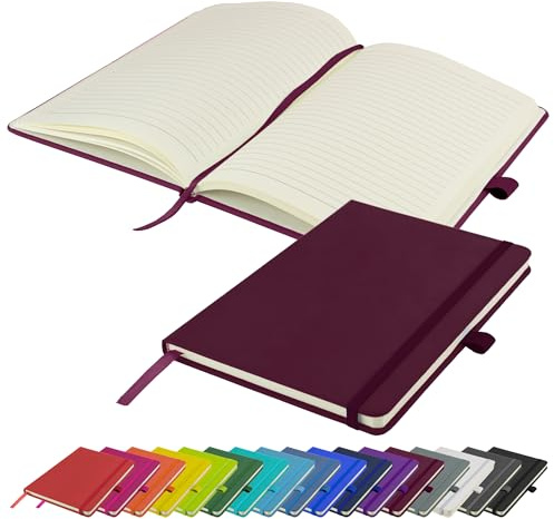 Savvy Bee A5 Notebook New Lined Hardback Journal with Pen Loop, Elastic Closure & Ribbon Page Marker Notepad Note Book Notes Diary Pad (Burgundy)