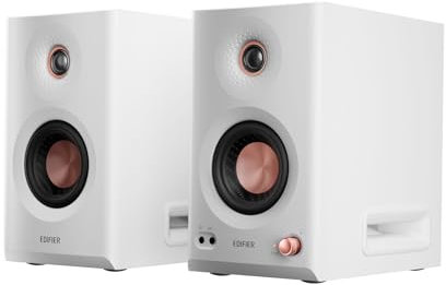 Edifier MR5 2.0 Bookshelf Speakers Wireless Bluetooth 6.0 Studio Monitor Speakers, Compact Size Desktop Monitors, 110W Hi-Res Audio, Room Compensation Computer PC Speakers, XLR/TRS/RCA Inputs - White