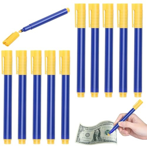 FUYTSUO 10 Pièces Stylo Faux Billets, Euros, Stylo Verificateur de Billet, Feutre Billet de Banque, Identification Sûre, Rapide et Fiable de la Fausse Monnaie, Adaptée aux Supermarchés et aux Banques